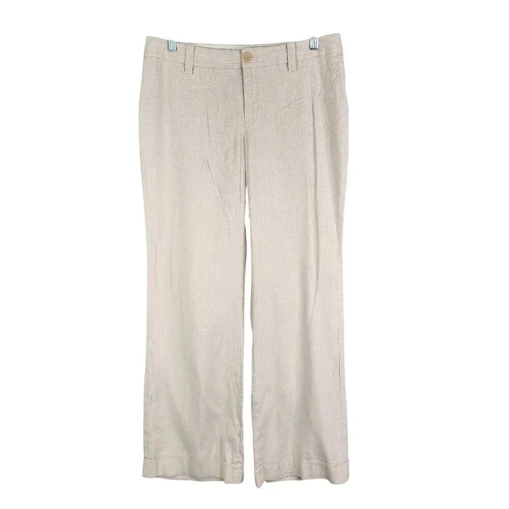 Womens Beige Banana Republic Wide Leg Pants Linen Blend Jackson Fit Stretch 8